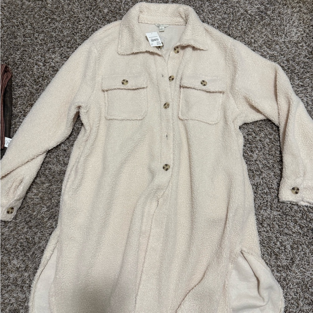 Cream Button-Up Fleece Shacket
